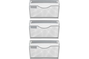 EasyPAG Porte-documents mural en maille à 3 poches à suspendre pour la maison et le bureau avec étiquette nominative, argenté