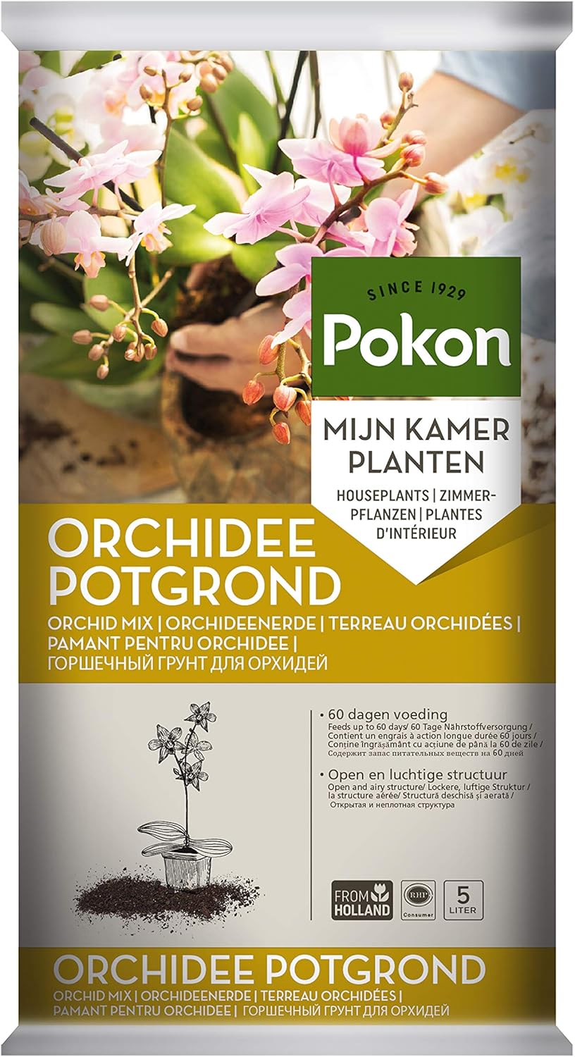 Pokon Orchideen-Erde, für alle Orchideenarten, Kultursubstrat mit 60 Tagen Spezial-Dünger, 5L