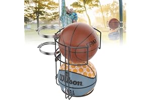 POOWEE Outdoor Basketball Holder - Sturdy Vertical Storage Rack Metal Ball Holder, Pole Mount Basketball Rack,Wall Mounted Storage for 2 Balls, Basketballs Goal Accessories