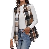 IDEALSANXUN Wool Plaid Vest for Women 2025 Fall Winter Sleeveless Blazer Jackets Trench Coat Casual Outwear Open Front Cardigan Top, Brown, S