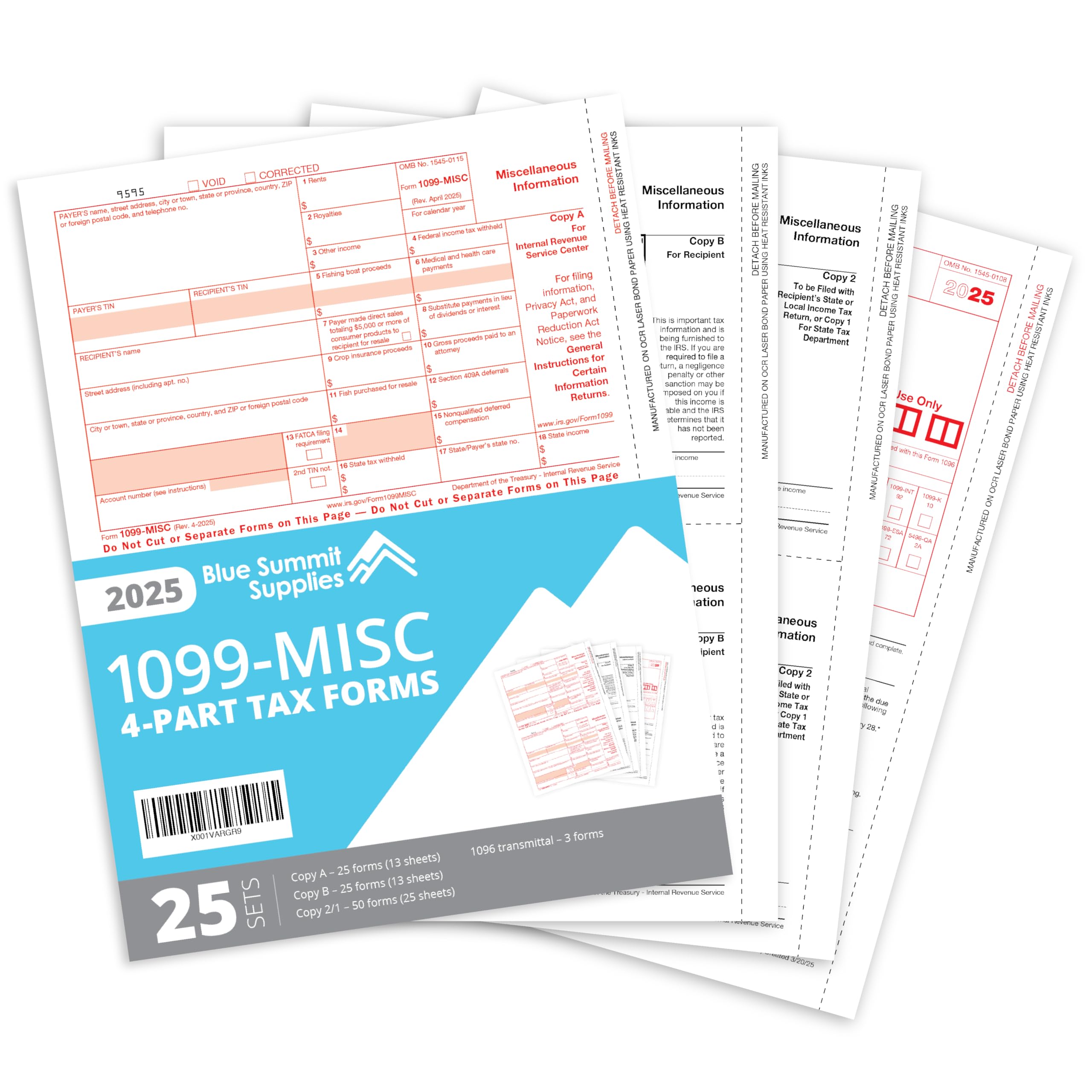 Photo 1 of 1099 MISC Forms 2025, 4 Part Tax Forms Kit, 25 Vendor Kit of Laser Forms, Compatible with QuickBooks and Accounting Software