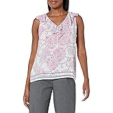 Tommy Hilfiger Women's Printed Chiffon Ruffle Vneck