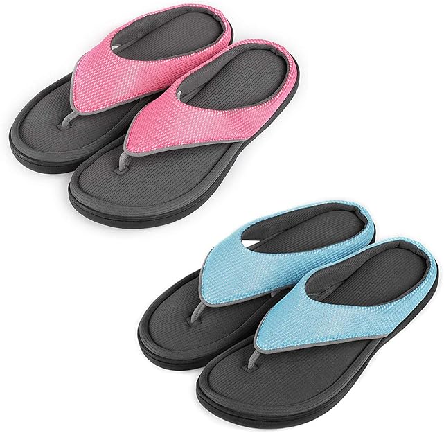 Amazon.com | ULTRAIDEAS Set of 2 Pairs Women's Memory Foam Flip Flop Slippersï¼Blue Size 11-12 