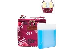 SARAH WELLS Cold Gold Breastmilk Cooler Bag with Safety Tested Ice Pack – Insulated Milk Storage for Work, Travel & Daycare – Fits Bottles & Parts – Durable, Washable, Safety-Tested Cooler for Moms (Berry Bloom)