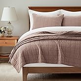 EVERGRACEHOME 100% Cotton Box Stitch Quilt Bedding Set Queen Size 3 Pieces, Garment-Washed Lightweight Soft Cozy Coverlet, Quilted Bedspread Sets with 2 Shams for All Season, Clay