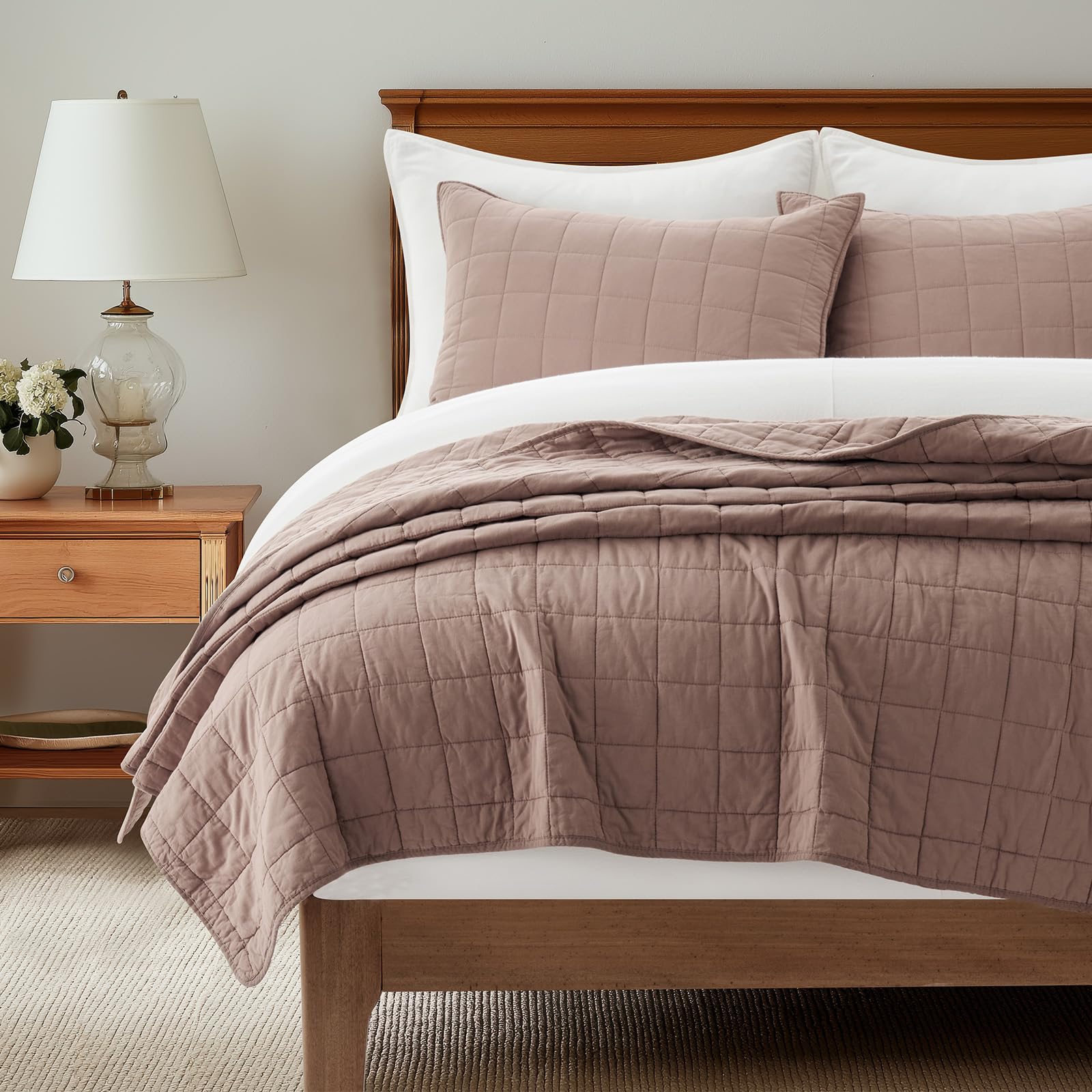 Photo 1 of **********SIMILAR****** EVERGRACEHOME 100% Cotton Box Stitch Quilt Bedding Set King Size 3 Pieces, Garment-Washed Lightweight Soft Cozy Coverlet, Oversized Quilted Bedspread Sets with 2 Shams for All Season, Clay