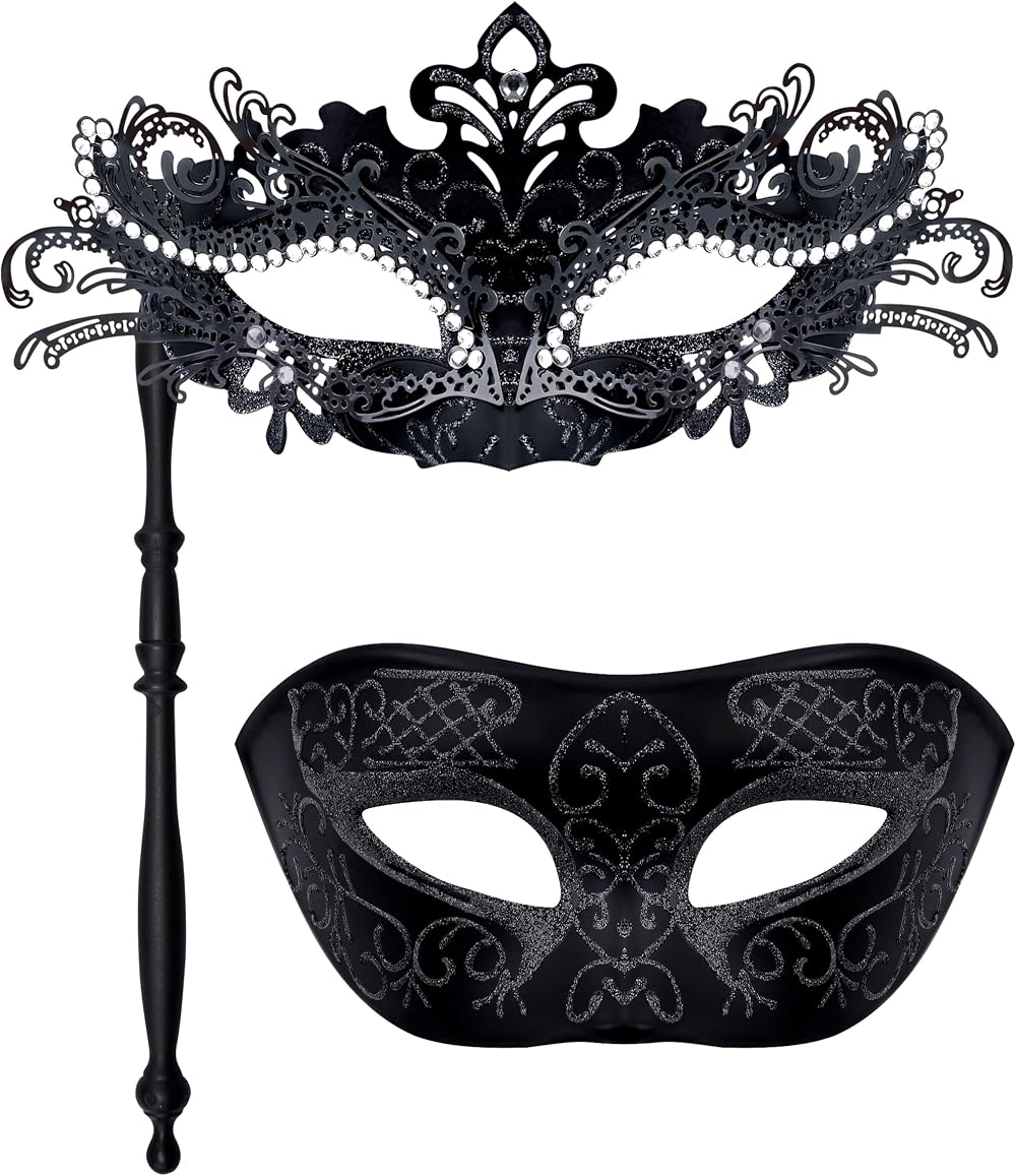 SIQUK Couple Masquerade Masks Phoenix Tail Black Venetian Party Halloween