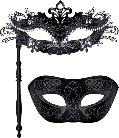 SIQUK Couple Masquerade Masks Phoenix Tail Black Venetian Party Halloween