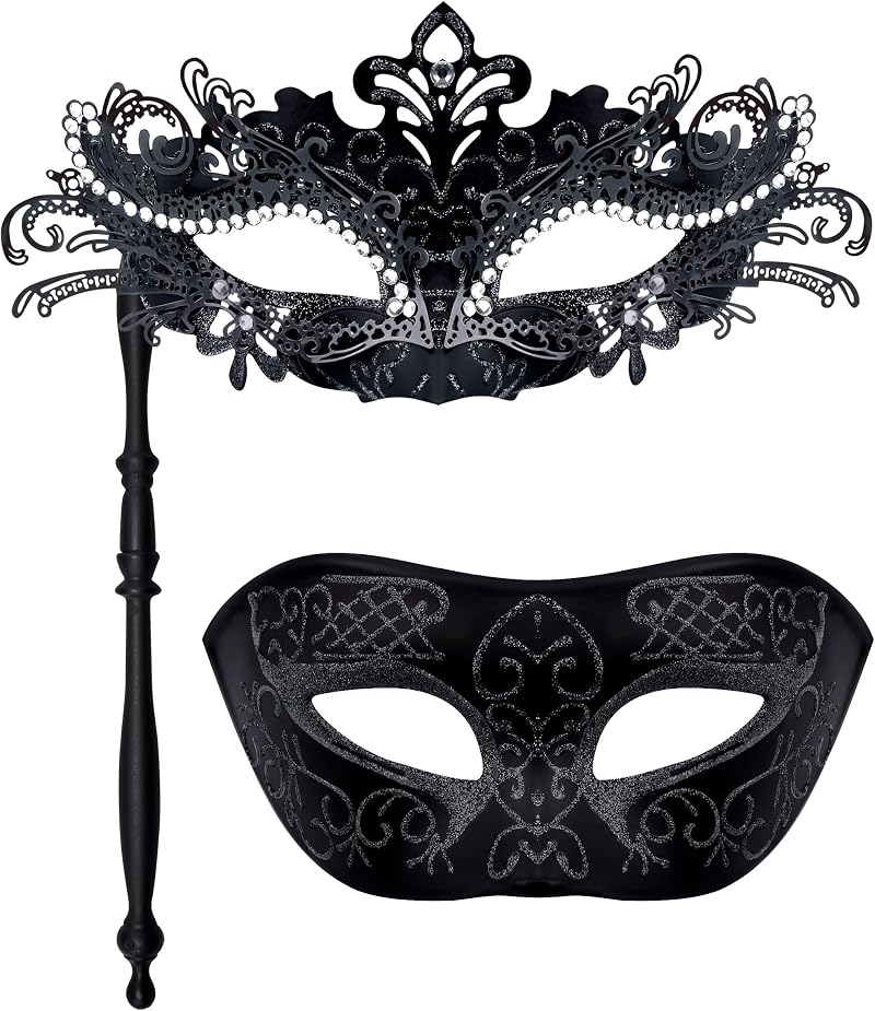 SIQUK Couple Masquerade Masks Phoenix Tail Black Venetian Party Halloween