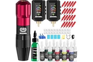 Neebol Tattoo Gun Kit - Wireless Tattoo Machine Kit with 2PCs 1600mAh Tattoo Battery with LED Digital Display, 20PCs Tattoo Cartridge Needles - Professional Tattoo Kit for Beginners Complete Set