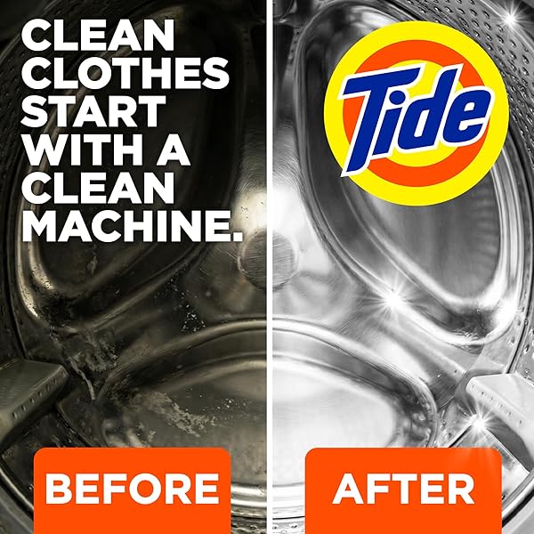 WASHING MACHINE CLEANER BY TIDE, WASHER MACHINE CLEANER WITH OXI FOR FRONT AND TOP LOADER WASHER MACHINES, DEEP CLEANING RESIDUE & ODOR ELIMINATOR, 5 MONTH SUPPLY (PACKAGING MAY VARY)