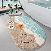 LUMI Soft and Absorbent Beach Bathroom Rug, Non-Slip Backing, Ideal for Bathroom, Kitchen and Entryway Decor, Sea Beach Starfish Shell Bath Decor, Azure Bay, 22