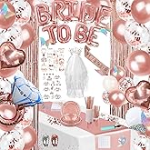 224 Pcs Rose Gold Bachelorette Party Decorations for Bride, Bridal Shower Party Supplies Set with "Bride To Be" Banner, Veil, Tiara, Sash, Balloons, Tableware and Photo Props
