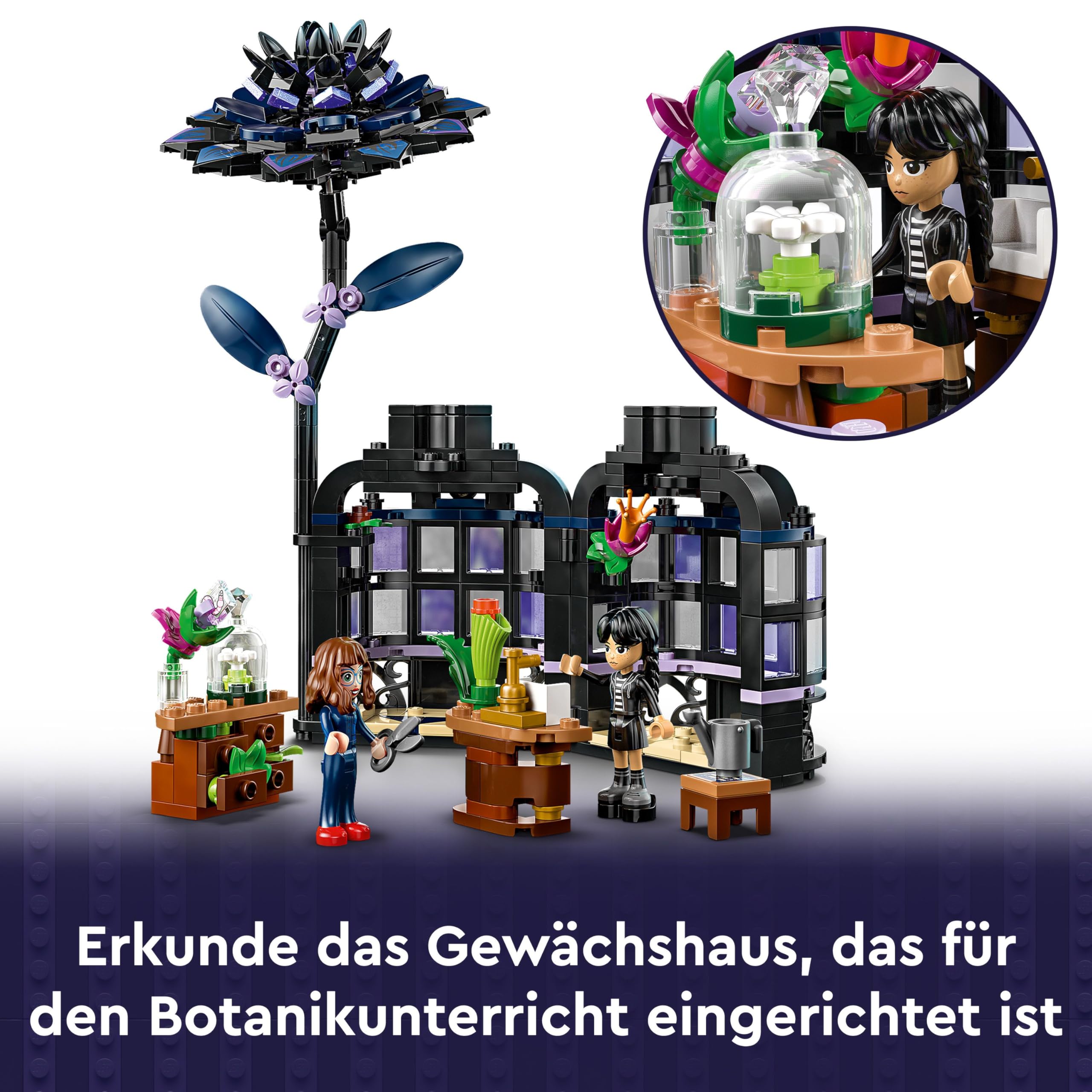 LEGO Wednesday Schwarze Dahlie Spielzeug - Spielset zum Bauen und Ausstellen mit 2 Minifiguren & Zubehör - Modellbau - Kinder Geschenk für Mädchen, Jungen & Fans der TV-Serie ab 9 Jahren - 76784 5