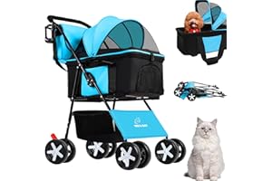 WN'S DAY 3 in 1 Pet Dog Stroller for Small Medium Dogs 10-50 lbs, Foldable Cat Strollers for 2 Cats with Removable Carrier, Pet Stroller for Cats with Storage Bag, Small Dog Puppy Stroller, Dog Cart (Blue)