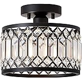 Pevfah Crystal Black Ceiling Light, Modern Semi Flush Mount Ceiling Lighting Fixture, Round Hallway Lighting Fixtures for Kit