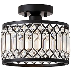 Pevfah Crystal Black Ceiling Light, Modern Semi
