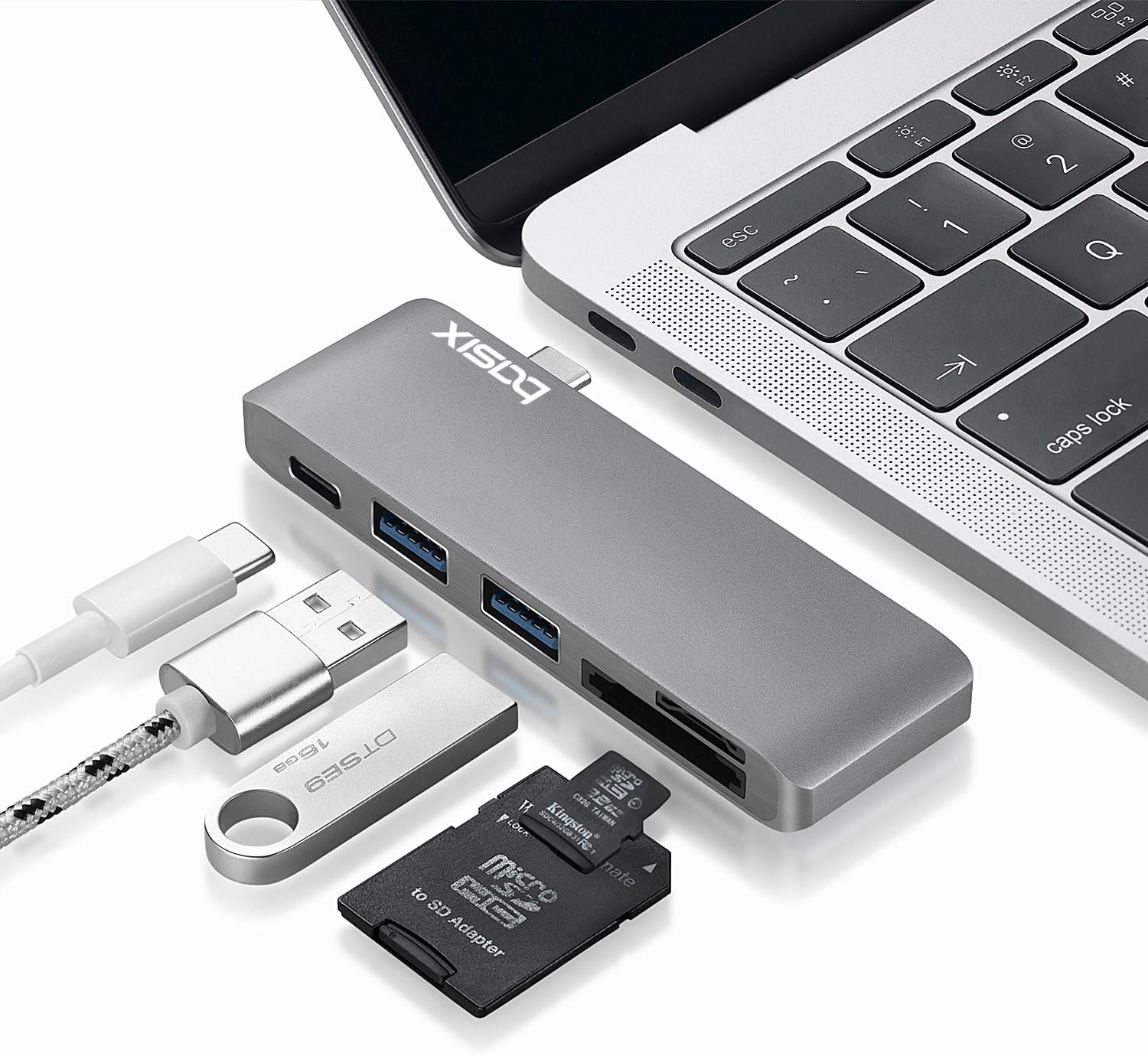 USB C Hub, Damine Thunderbolt 3 Hub 5 in 1 MacBook Pro Adapter for 2016/2017 MacBook Pro 13" and 15" Aluminum Type C 3.0 Charging Port with SD & Micro SD Card Reader