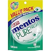 Mentos Pure Fresh Sugar-Free Chewing Gum with Xylitol, Spearmint, 120 Piece Bulk Resealable Bag (Pack of 1)