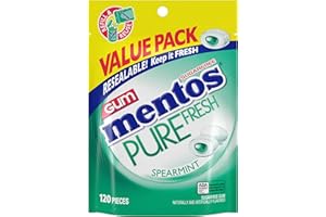 Mentos Pure Fresh Sugar-Free Chewing Gum with Xylitol, Spearmint, 120 Piece Bulk Resealable Bag (Pack of 1)
