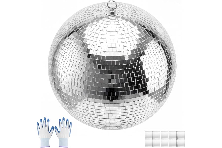 VEVOR Mirror Disco Ball 16 Inch Silver Reflective Ball with Hanging Ring | For Party Home Decoration Stage Props DJ Dance Club, 2 Mirror Tile Sizes, Reflects Light, Large Wedding Music Birthday Decor