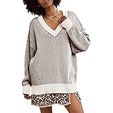 Tomosc Beyond Chenille V Neck Sweater for Women 2025 Winter Long Sleeve Colorblock Striped Pullover Casual Trendy Knit Tops