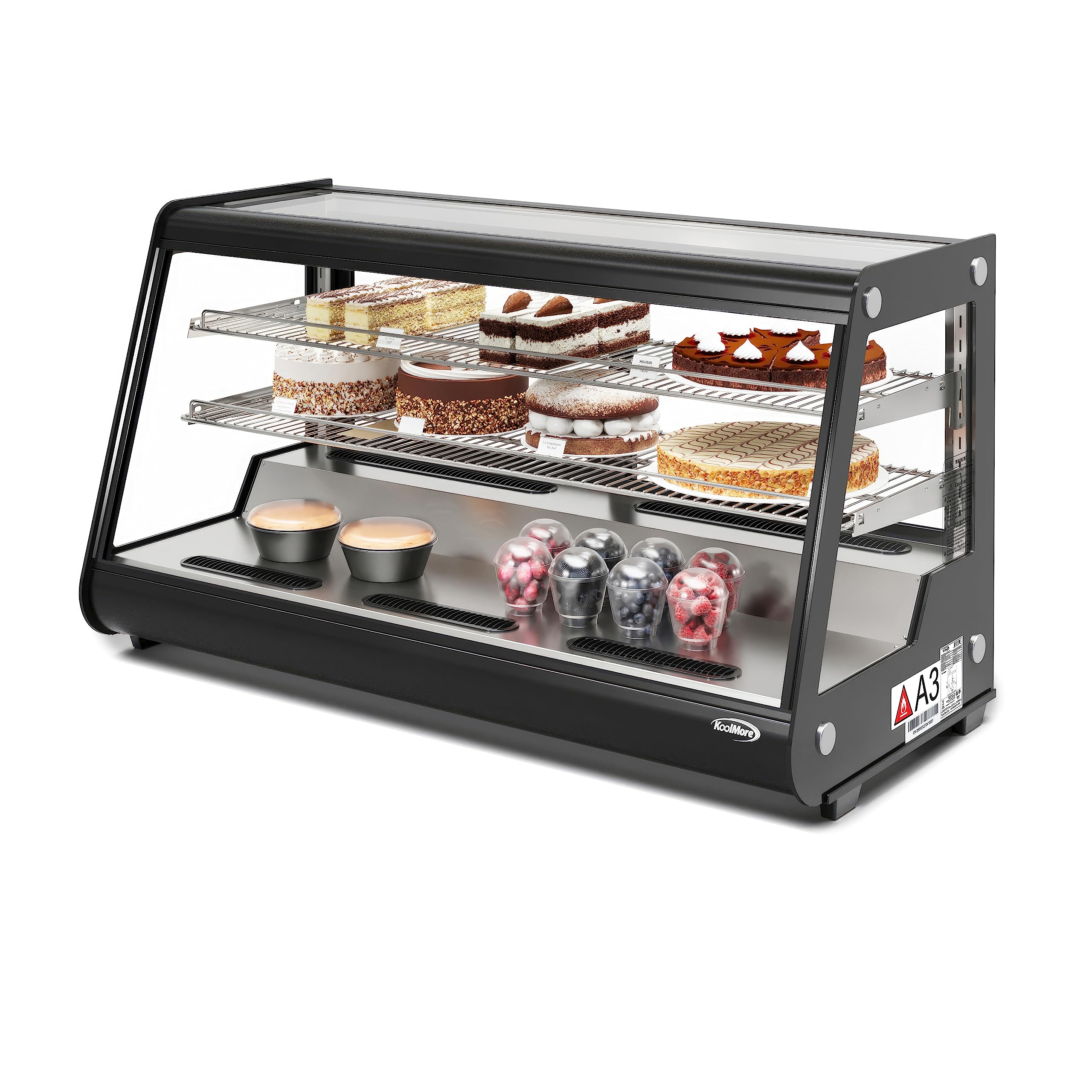 Photo 1 of (Xl, Out of Box|| uses) KoolMore 48 in. Refrigerated Bakery Display Case with Clear Glass Front, Sliding Rear Doors, LED Lighting, Adjustable Temperature, and Dual Shelving for Baked Goods in Black, 7 cu. ft. (CDC-7C-BK)