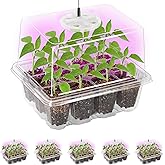Bonviee 5 Packs Seed Starter Tray with Grow Light, Elevated Seedling Starter Trays Kits with Adjustable Humidity Domes and Clear Cell Tray, 12 Full Spectrum led lamp Beads for Plants Indoor-Clear