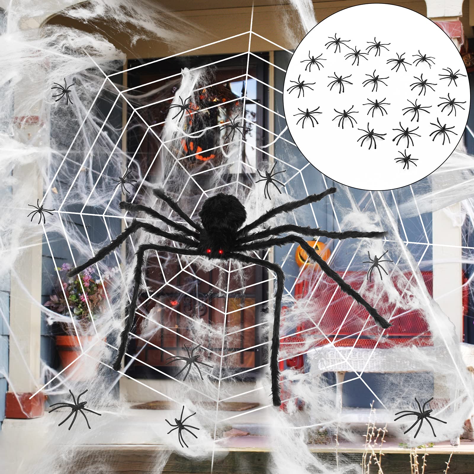 Photo 1 of 50" Giant Voice Control toy - Realistic Hairy - Halloween Set with 12ft Web - 20 pc - Scary Fake for Halloween Decorations - Indoor and Outdoor