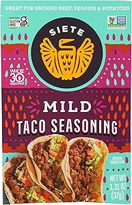 Siete Mild Taco Seasoning Mix | Gluten Free | Vegan | Paleo | Preservative Free | Whole 30 Approved (1 Packet)