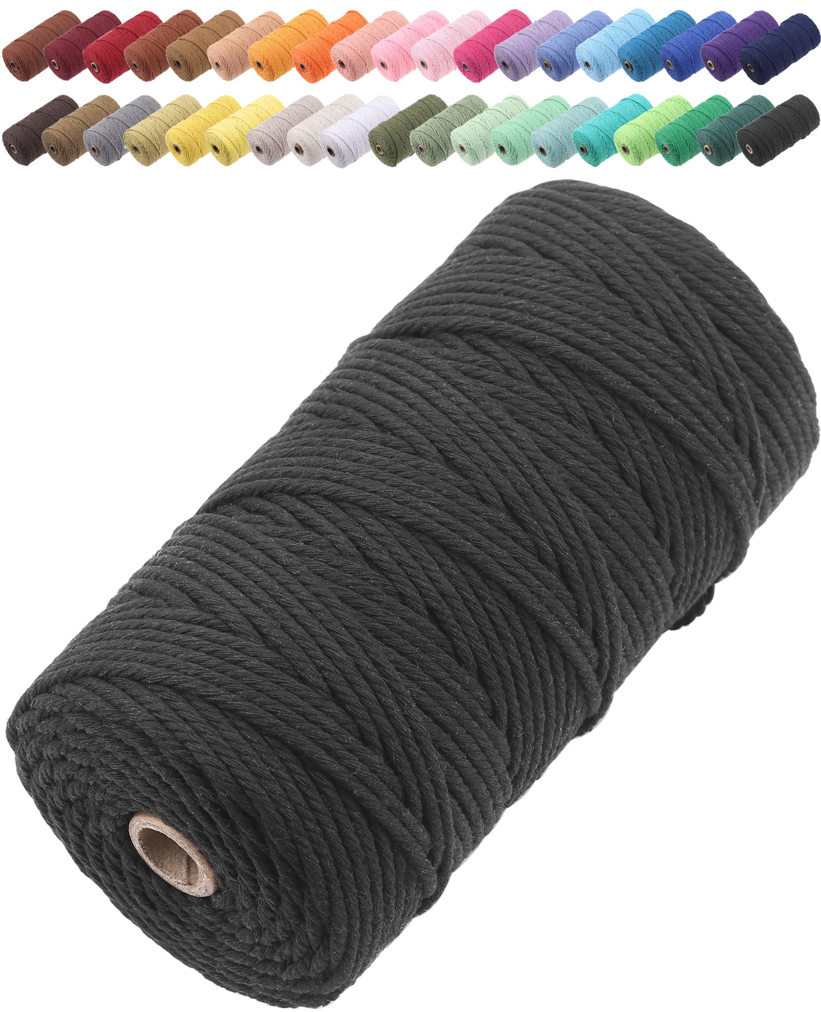 GOHOF Macrame Cord 3mm x 150m Premium Cotton Macrame Rope, 4 Strand Twisted Soft Cotton Cord, One of The Most Perfect Materials for Macrame Art, Cotton String Without Chemicals (Black) — image 1