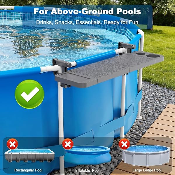 ARLIERSS POOL BAR FOR ABOVE GROUND POOL, SWIM UP BARS FOR POOL, 42.5″ X 12″ POOL SIDE TABLE WITH 90 LBS CAPACITY, POOLSIDE BAR CLIP-ON FOLDABLE TABLETOP EASY INSTALL
