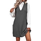 Zeagoo Womens Sweater Vest Dress Pattern Knitted Pullovers Sweaters V Neck Tank Sweater Dress with Pockets