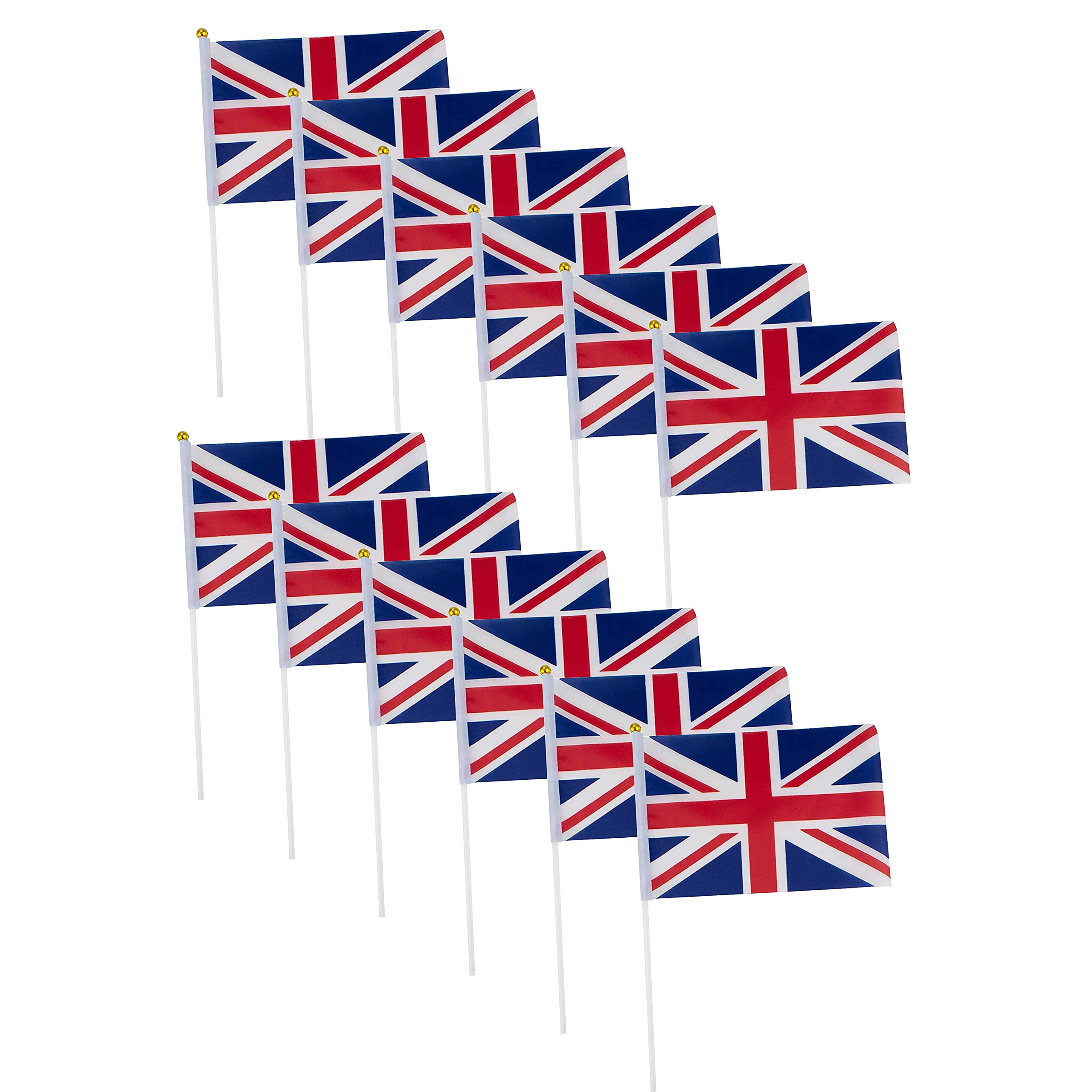 Robelli Union Jack Party Supplies - (Flags/Bunting/Accessories) (12 x Hand Flags, Multi)