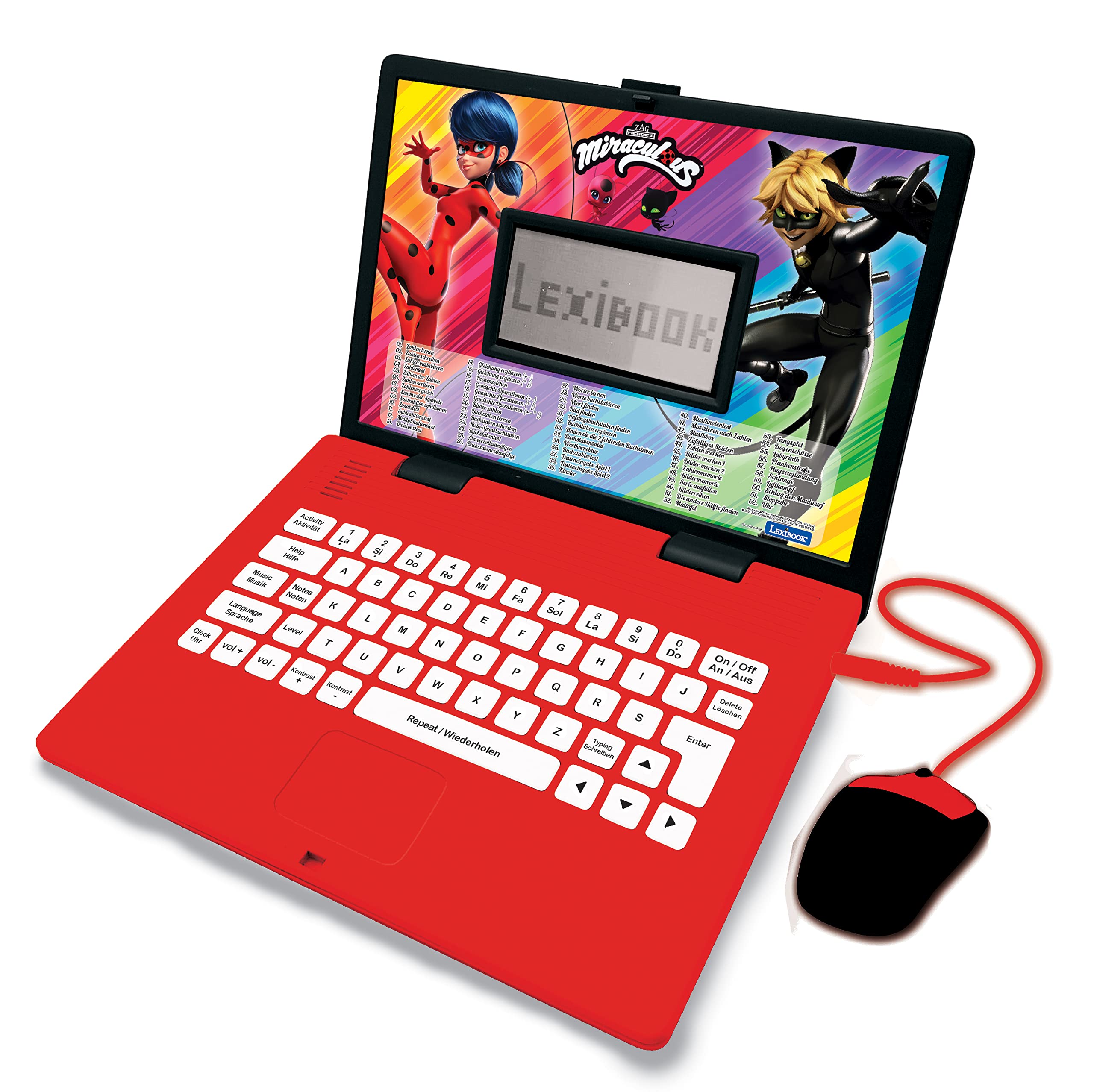 LEXIBOOK, Miraculous Ladybug Cat Noir, Educational and Bilingual Laptop German/English, Toy for Child Kid (Boys & Girls), 124 Activities to learn, Play Games and Music, Red/Black, JC598MIi3 โ image 1