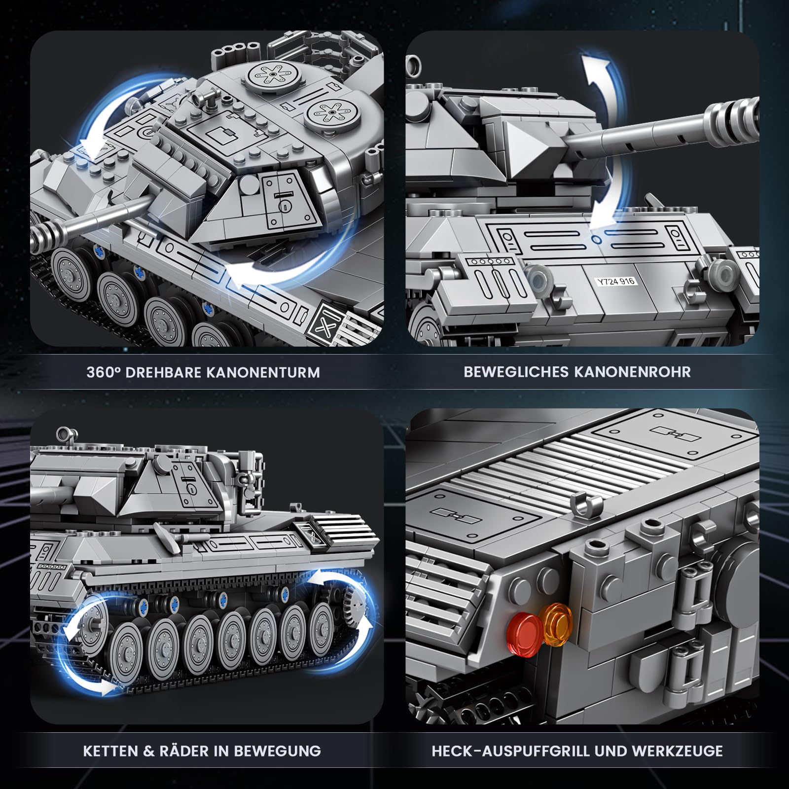 Reobrix 77038 Leopard 1 Militär Panzer Modell Klemmbausteine für Erwachsene 5