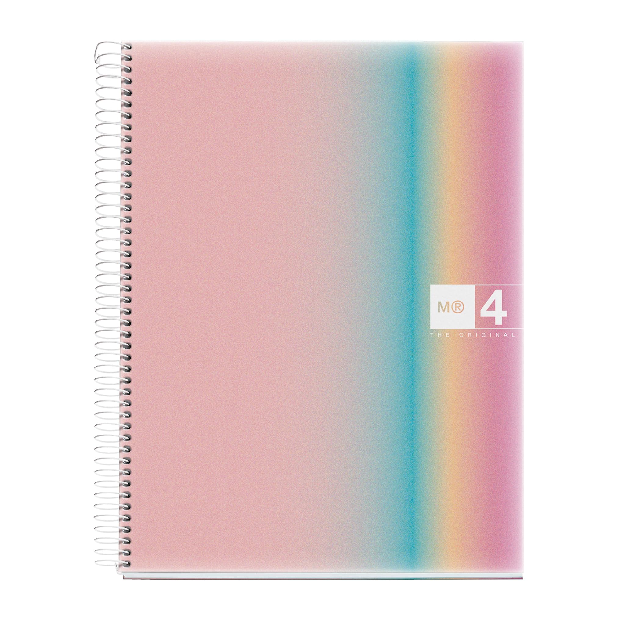 Miquelrius - A4 notebook, Horizontal ruled 7 mm, 120 sheets of 70 g/m², 4 coloured stripes, micro-perforated spiral, polypropylene cover, 4 drills, A4 Aurora West Bay Notebook