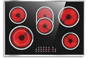 Pladeca 30 Inch Electric Cooktop, 5 Burner Electric Stove Top Touch Control, 8400W Built-in Ceramic Stovetop Burner 30" with Expandable Zone, Child Lock, Timer, Overheat Alert, 220-240v Hardwired