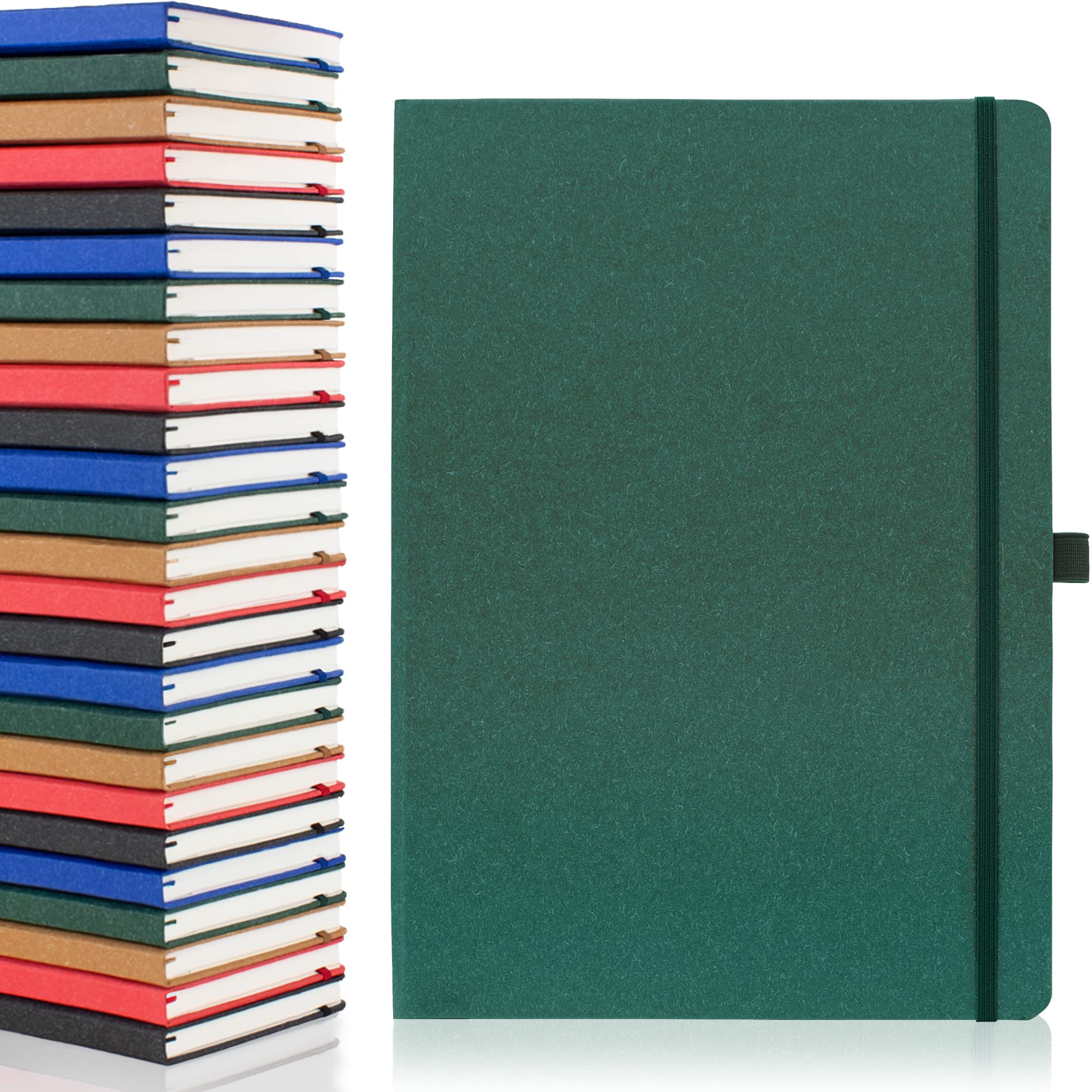 Notes London A4 Environmentally Friendly Eco Notebook with Lined Pages & Date Marks, 100% Recycled Paper, Ribbon, Pen Loop and Enclosure band, Hardback Journal Notepad Note (Green)