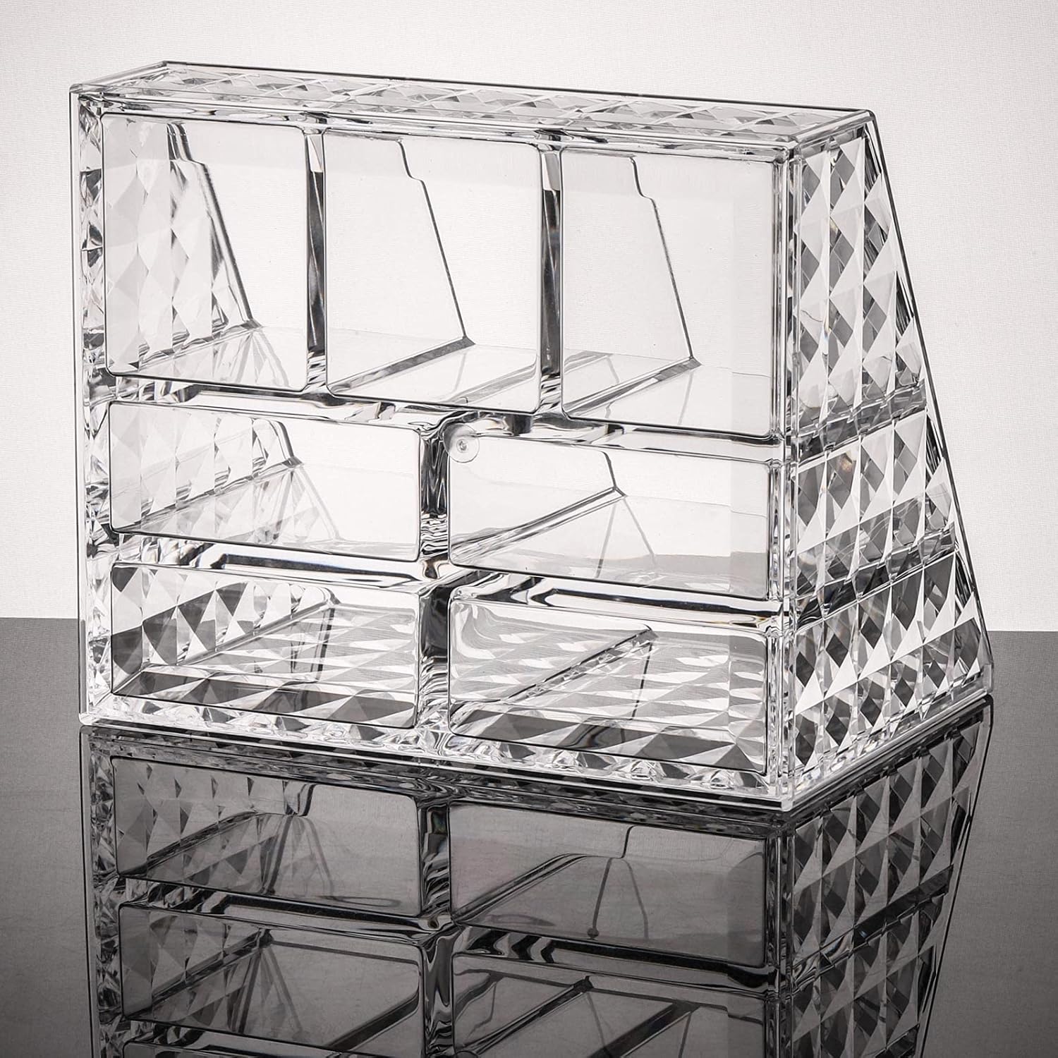 Clear Makeup Organizer Brush Holders 7-Compartment Cosmetics Display Case Storage for Vanity Countertop: Beauty
