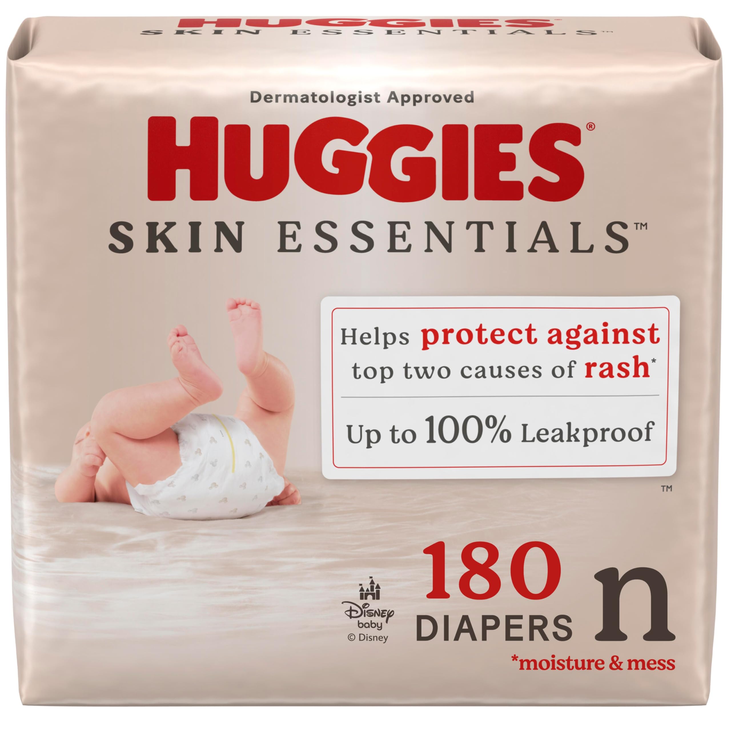 Photo 1 of Huggies Size Newborn Diapers, Skin Essentials Baby Diapers, Size Newborn (6-9 lbs), 180 Count (3 Packs of 60), Packaging May Vary