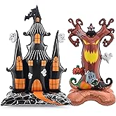 Eanjia Halloween Standing Balloons 4ft | Pack of 2 – Large Ghost Castle & Spooky Tree Self-standing Thick Foil Balloons for Halloween Party Decoration & Photo Props | Helium Free