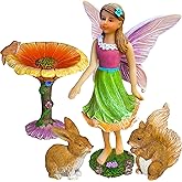 Mood Lab Fairy Garden Flower Fairy Figurines, Miniature Fairy Garden Decor Set, 4-Piece Indoor & Outdoor Decor