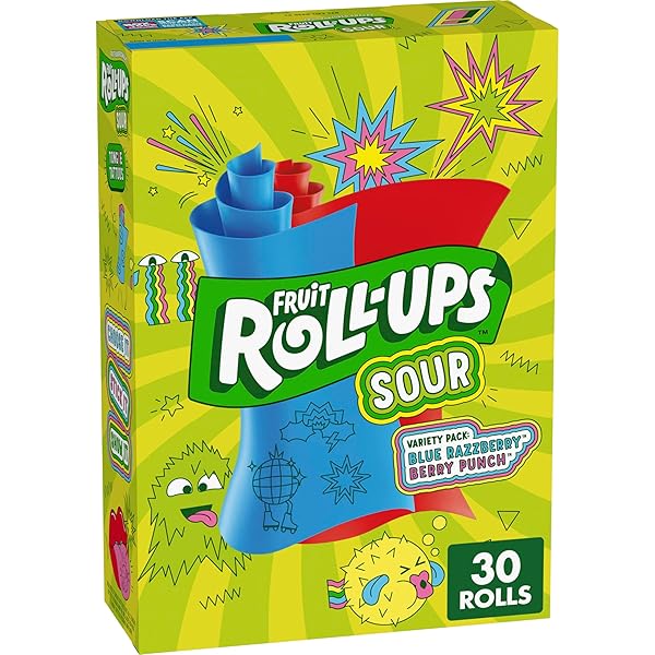 FRUIT ROLL-UPS SOUR FRUIT FLAVORED SNACKS, BLUE RAZZBERRY...