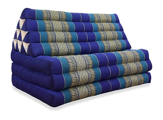 livasia THAIKISSEN XXL BREIT, Thaikissen der Marke Asia Wohnstudio, Blau, Kapok Dreieckskissen, asiatisches Sitzkissen, Liege
