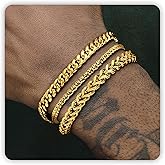 DAYANEY Silver and Gold Bracelet for Men, Cuban Chain Bracelet Set Water Proof Stainless Steel Bracelet for Him, Adjustable Gold Link Men Braclet as Valentines Jewelry Gifts for Boyfriend, Dad and Son