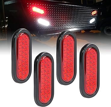 Amazon Com 4pc 6 Red Oval Led Trailer Tail Light Kit Dot Fmvss 108 Sae Stip 24 Led Grommet Plug Included Ip67 Waterproof Stop Turn Tail Trailer Brake Lights For Boat Trailer