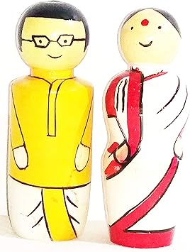 Crafts India Handcrafted Wooden Bengali Couple Doll - 10 cms