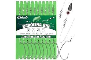 Dovesun 10/5PCS Ready Tied Carolina Rig Kit for Bass Fishing Catfish Rig Catfish Hook Kit with Bass Hooks, Swivel, Fluorocarbon Line, Weights