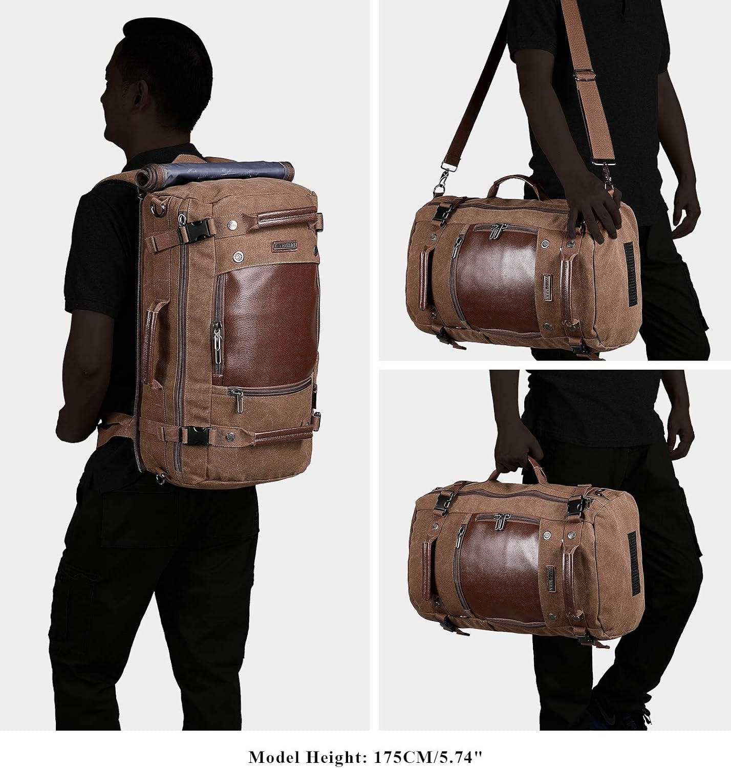 WITZMAN Travel Backpack for Men Women Carry on Luggage Backpack Canvas Rucksack Duffel bag with Shoe Compartment(A2021 Brown) - Image 4